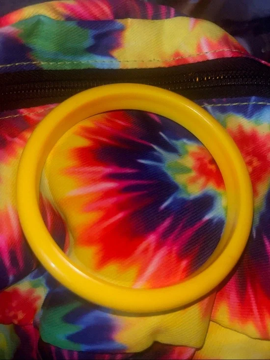 Colorful Tie-Dye Backpack with Red and Yellow Hoop Accents - Picture 3 of 3